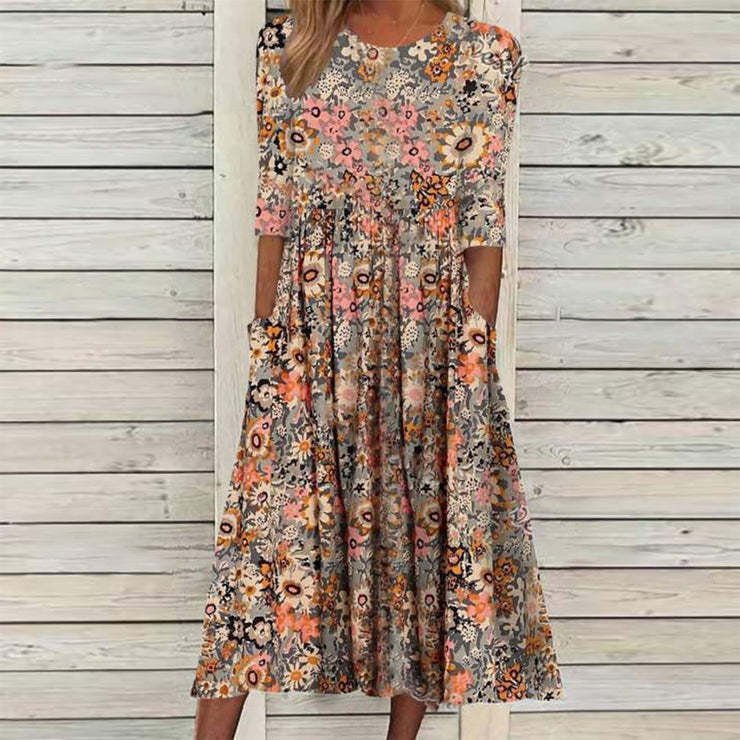 Floral Days Front Pocket Prairie Midi Dress-serendiple.com