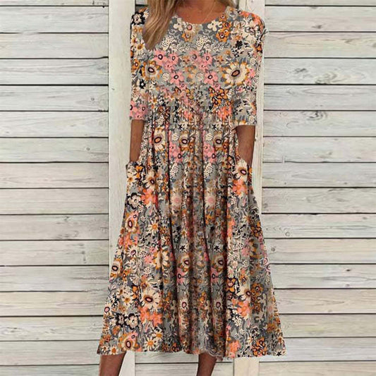 Floral Days Front Pocket Prairie Midi Dress-serendiple.com