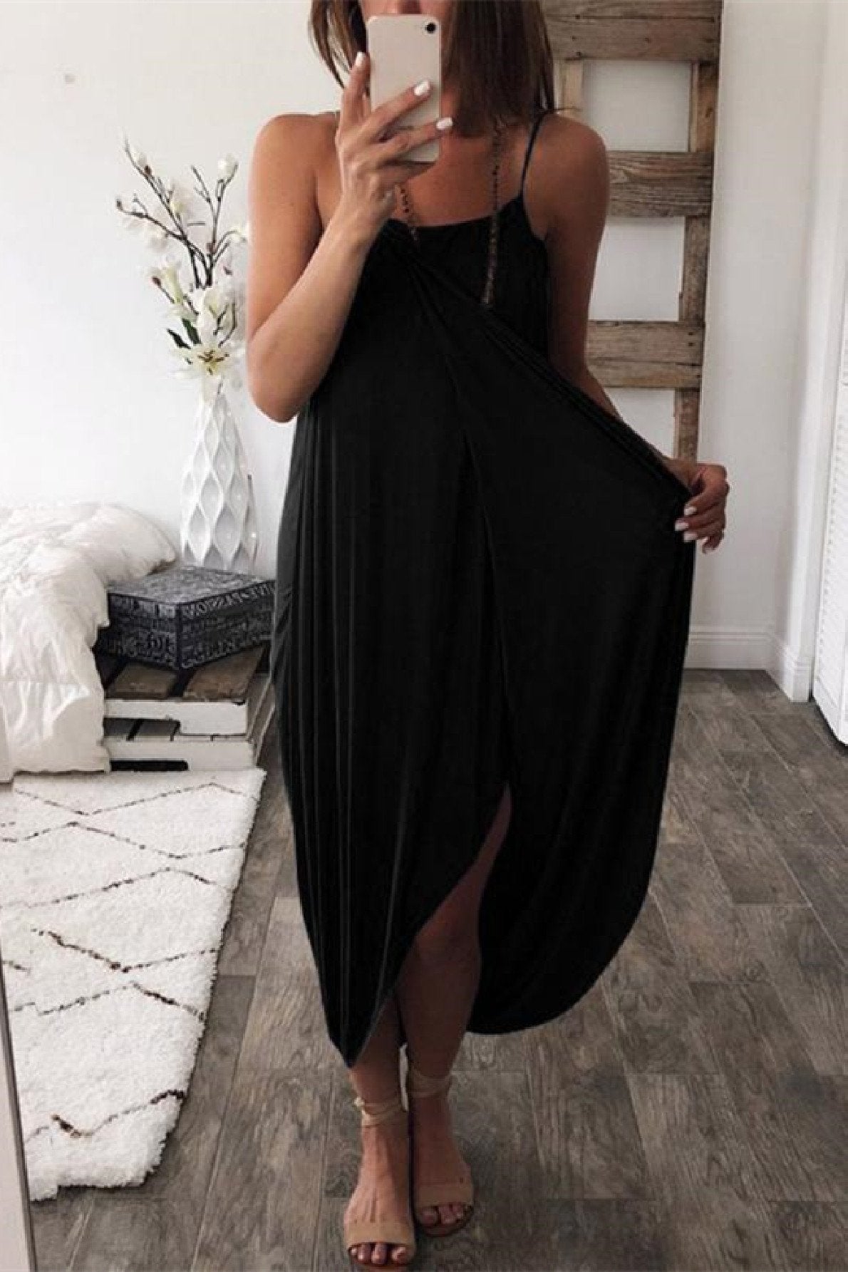 Wrapped Split Solid Cami Beach Dress-serendiple.com