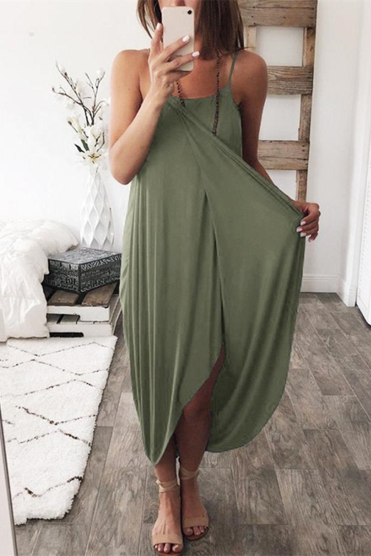Wrapped Split Solid Cami Beach Dress-serendiple.com