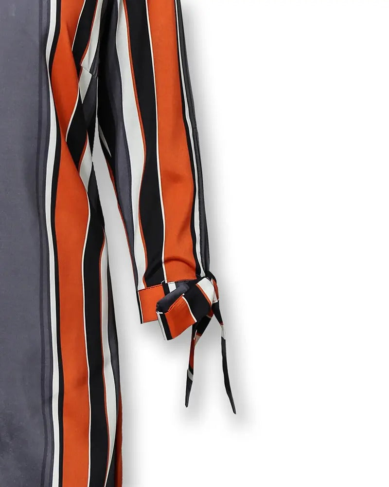 Striped Tassels Insert Tie Sleeve Shirt Dress-serendiple.com