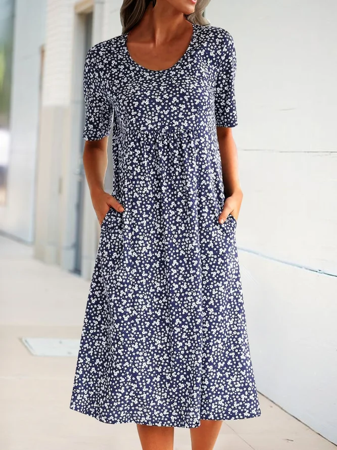 Women Floral Pockets Plus Size Midi Dress-serendiple.com