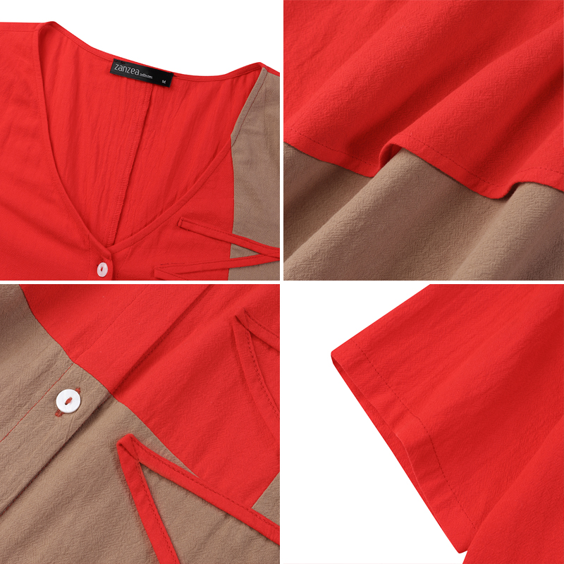 Loose V-Neck Cotton Dress SKUI33348-serendiple.com