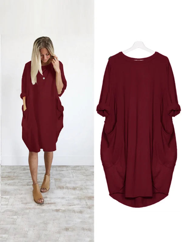(❤️Mother's Day Sale) Women's Casual Solid O-Outline Dress-serendiple.com
