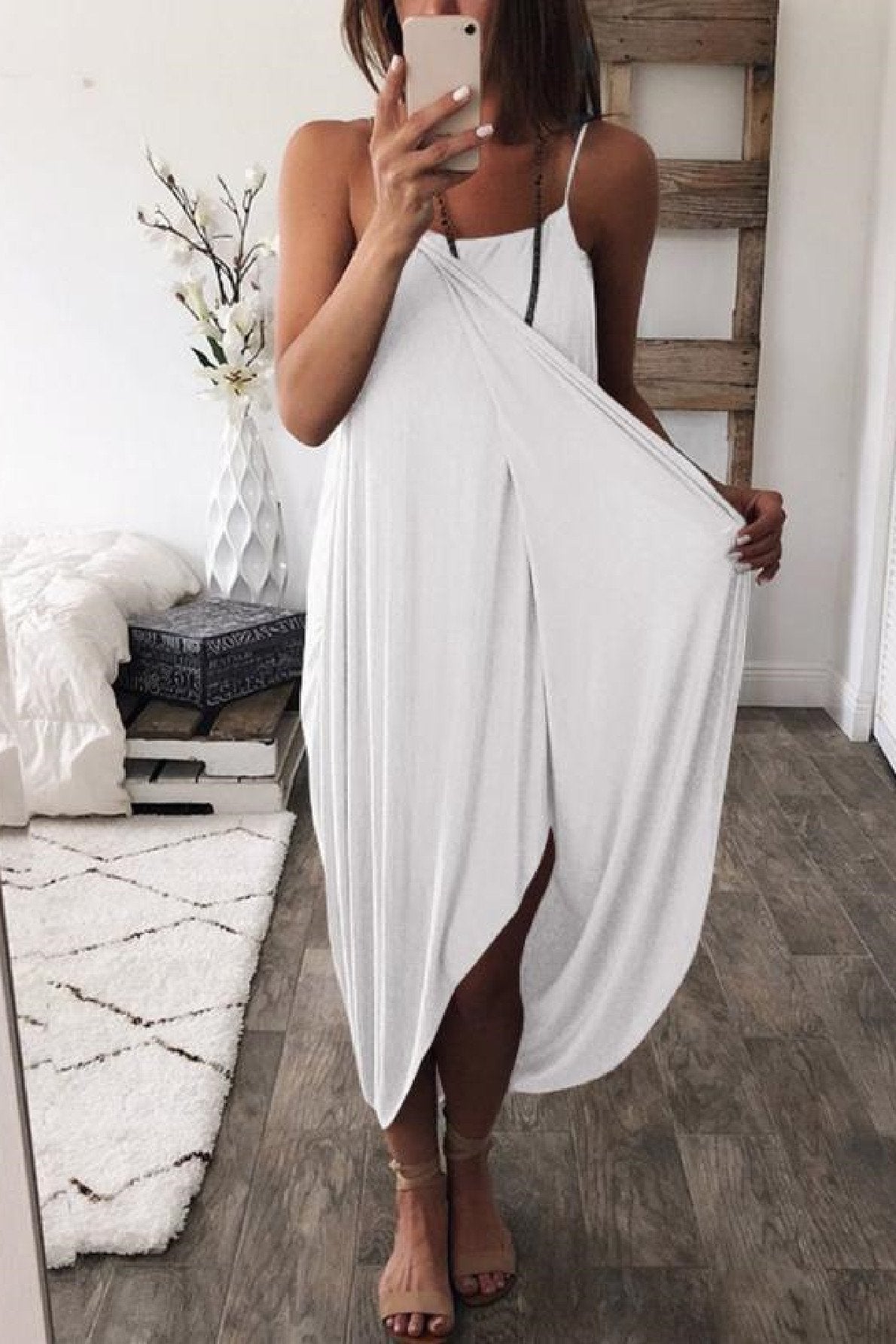 Wrapped Split Solid Cami Beach Dress-serendiple.com