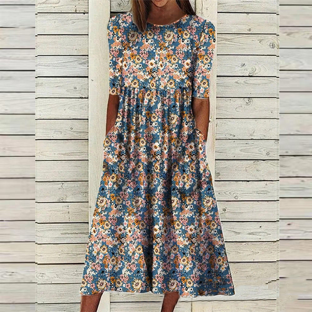 Floral Days Front Pocket Prairie Midi Dress-serendiple.com