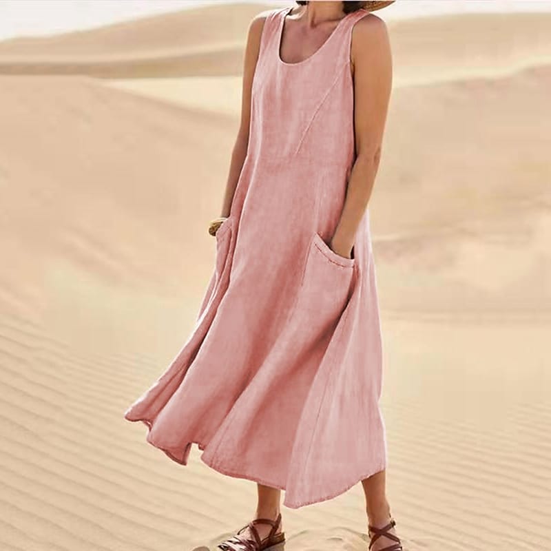 Women's Sleeveless Cotton And Linen Dress-serendiple.com