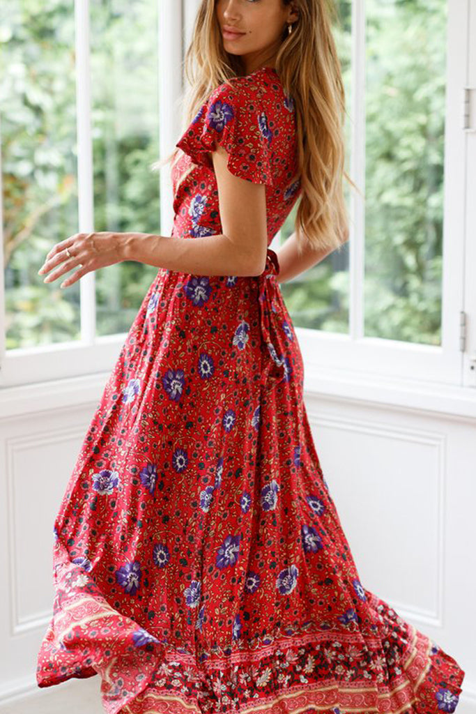 Women's Boho V-neck Long Maxi Dress -serendiple.com