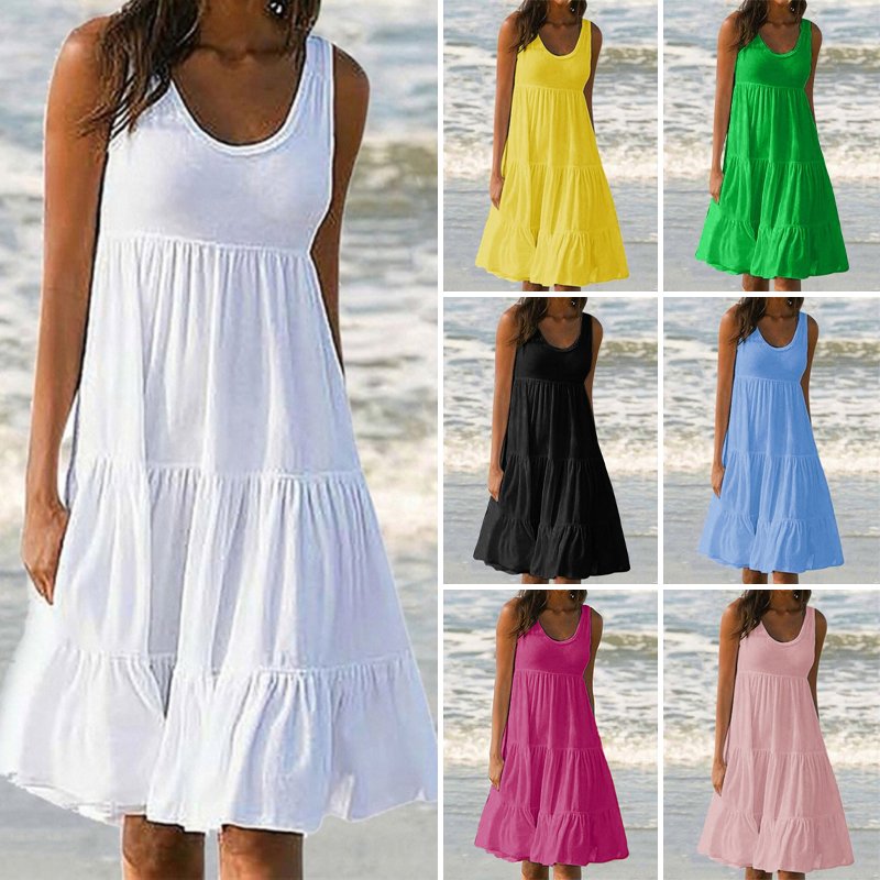 Paneled Solid Sleeveless Beach Dress-serendiple.com